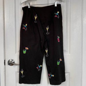 Fun Black Party Pants with Colorful Cocktail Appliques by “Edward”